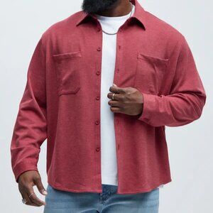 Fashion Nova Langley Knit Button Up Shirt Red XXL Long Sleeve Chest Pocket New